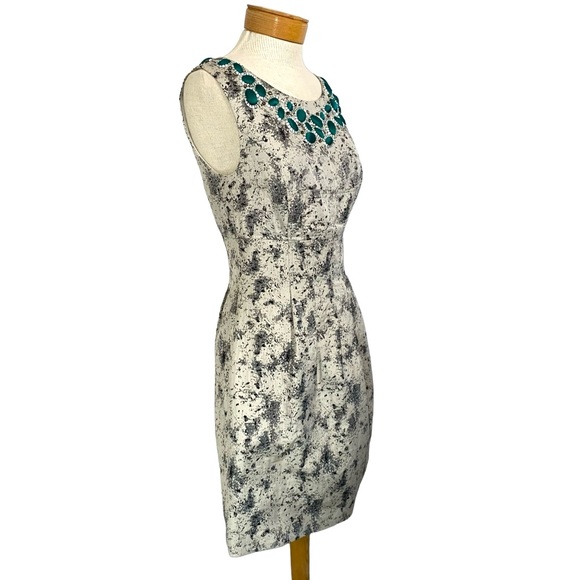 LELA ROSE Sz 6 Aqua Embellished Rhinestone Abstract Sheath Dress - Picture 3 of 11